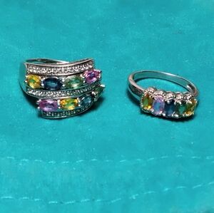 925 Silver Multi Stone Rings Sz 7-1/2 & Sz 8-1/2